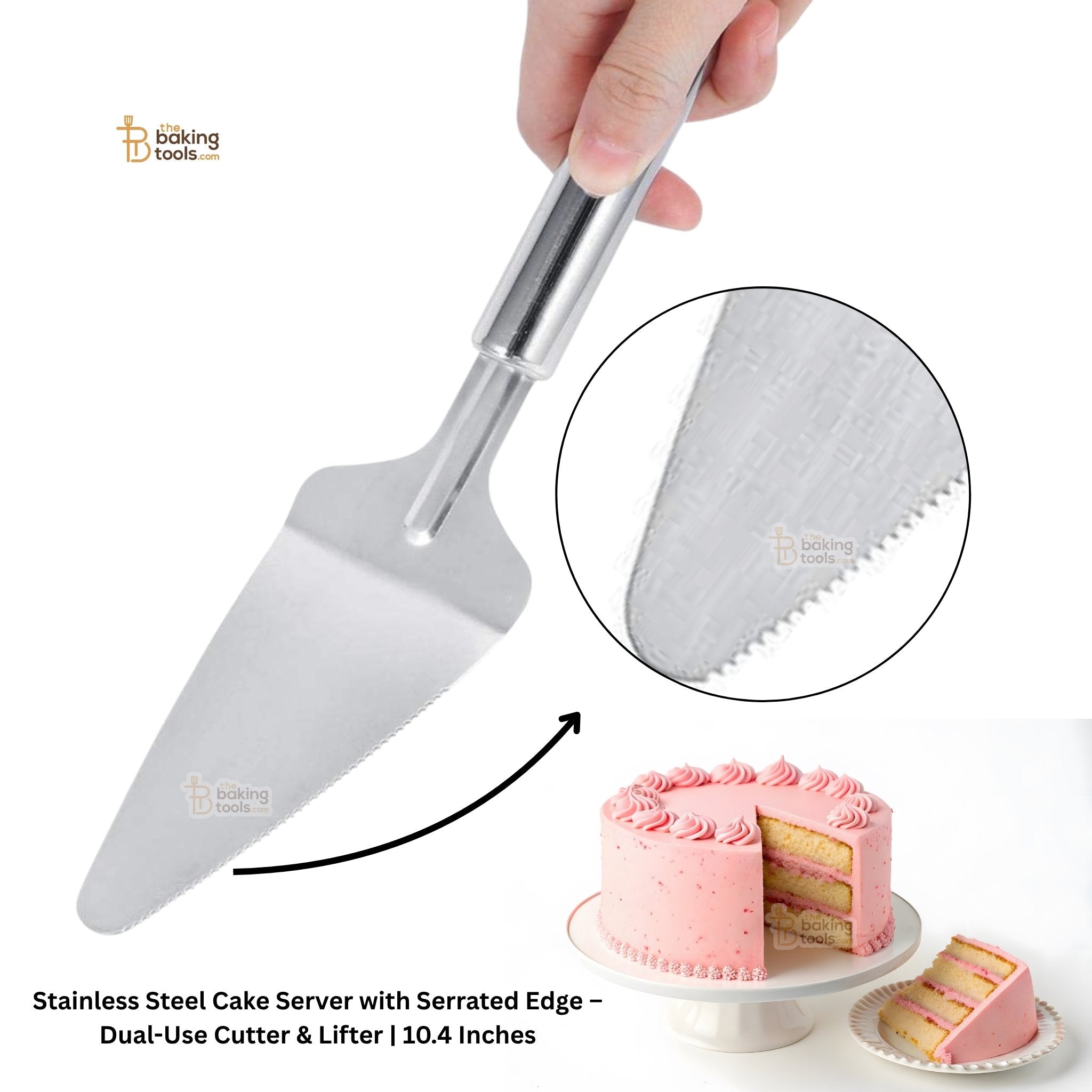 Stainless Steel Cake Server with Serrated Edge -Dual-Use Cutter & Lifter | 10.4 Inches
